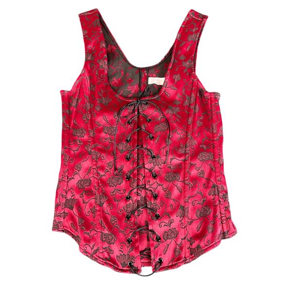 Victoria's Secret Satin Corset Women Size Small Red Y2K Floral Embroidered Top - Picture 1 of 10